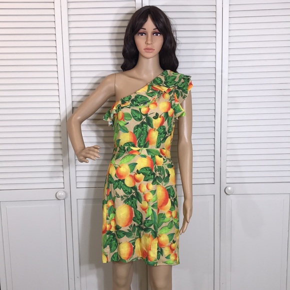 NWT Farm Rio Orange Sands One Shoulder Linen Dress Medium - Picture 5 of 16